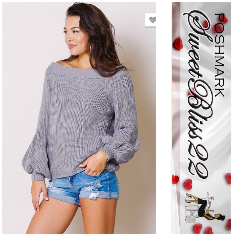 💥Grey off the Shoulder Puffed Sleeves Sweater💥 - Picture 2 of 2